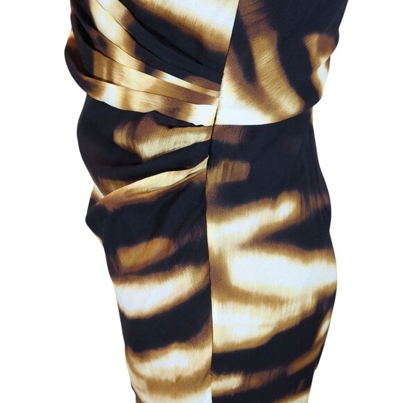 ANN TAYLOR Abstract Print Ruched 100% Silk Sheath Dress Size 0 Brown Black - Picture 5 of 10